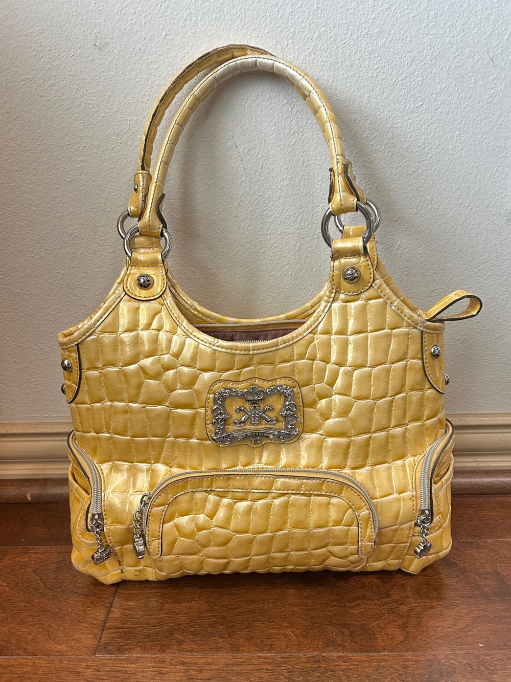 Yellow embossed shoulder bag